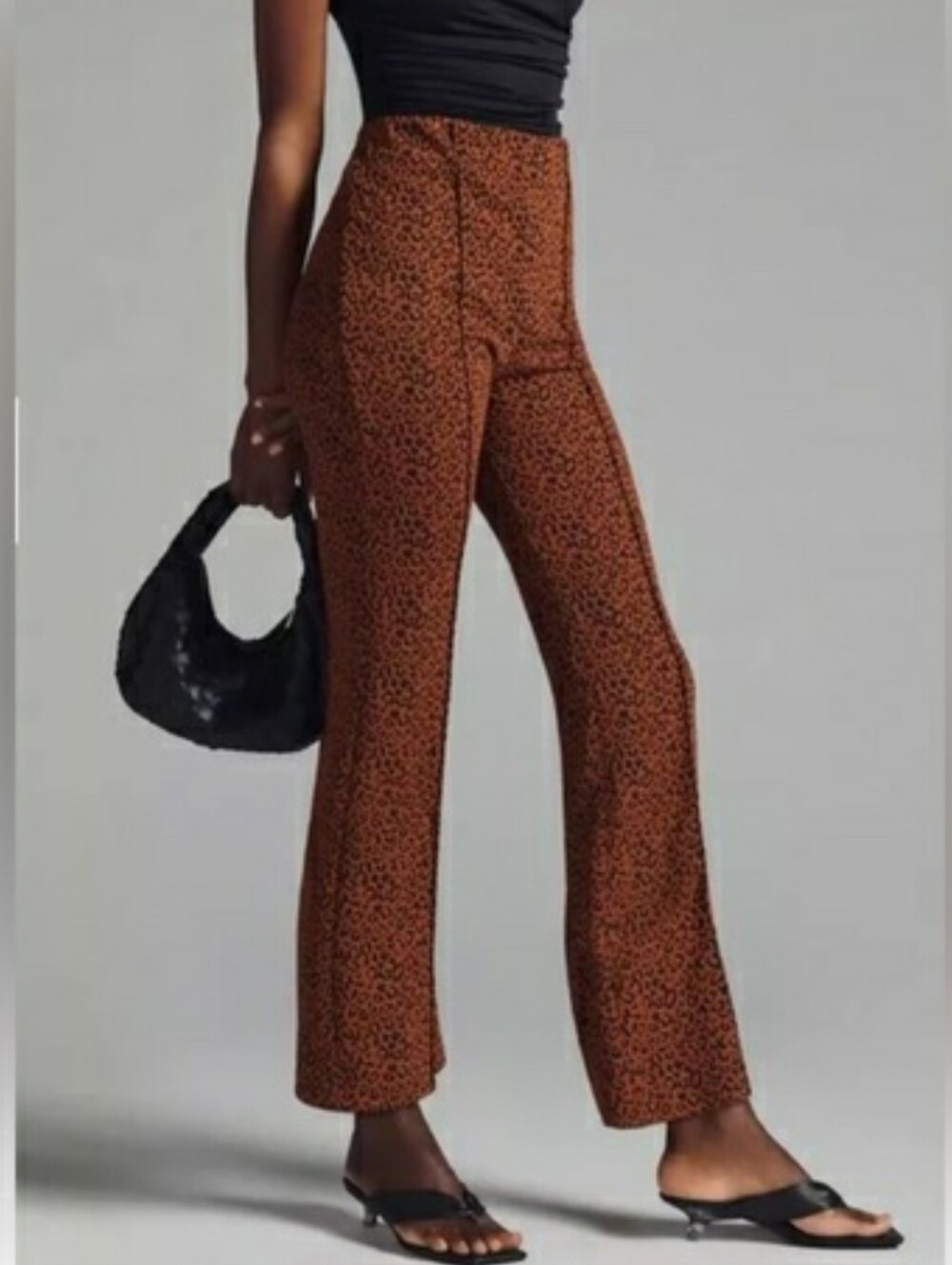 INDUSTRY REPUBLIC CLOTHING Pull-On Leopard Print Cropped Pants Flare Retro Small